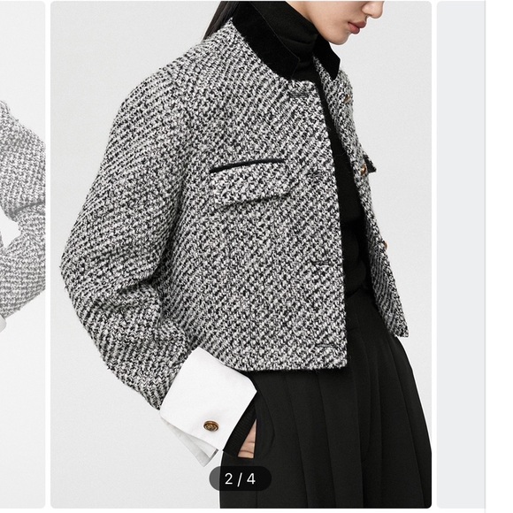 Tweed & Boucle Black and White Tweed Jacket with Gold Button Detail - Picture 3 of 13